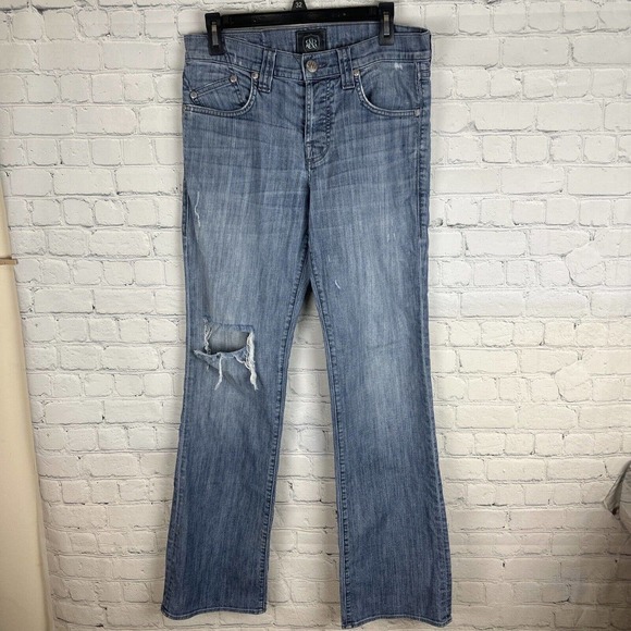 Rock & Republic Straight Leg Jeans Women's 32 Blue Whiskers Button Fly High Rise - Picture 2 of 9
